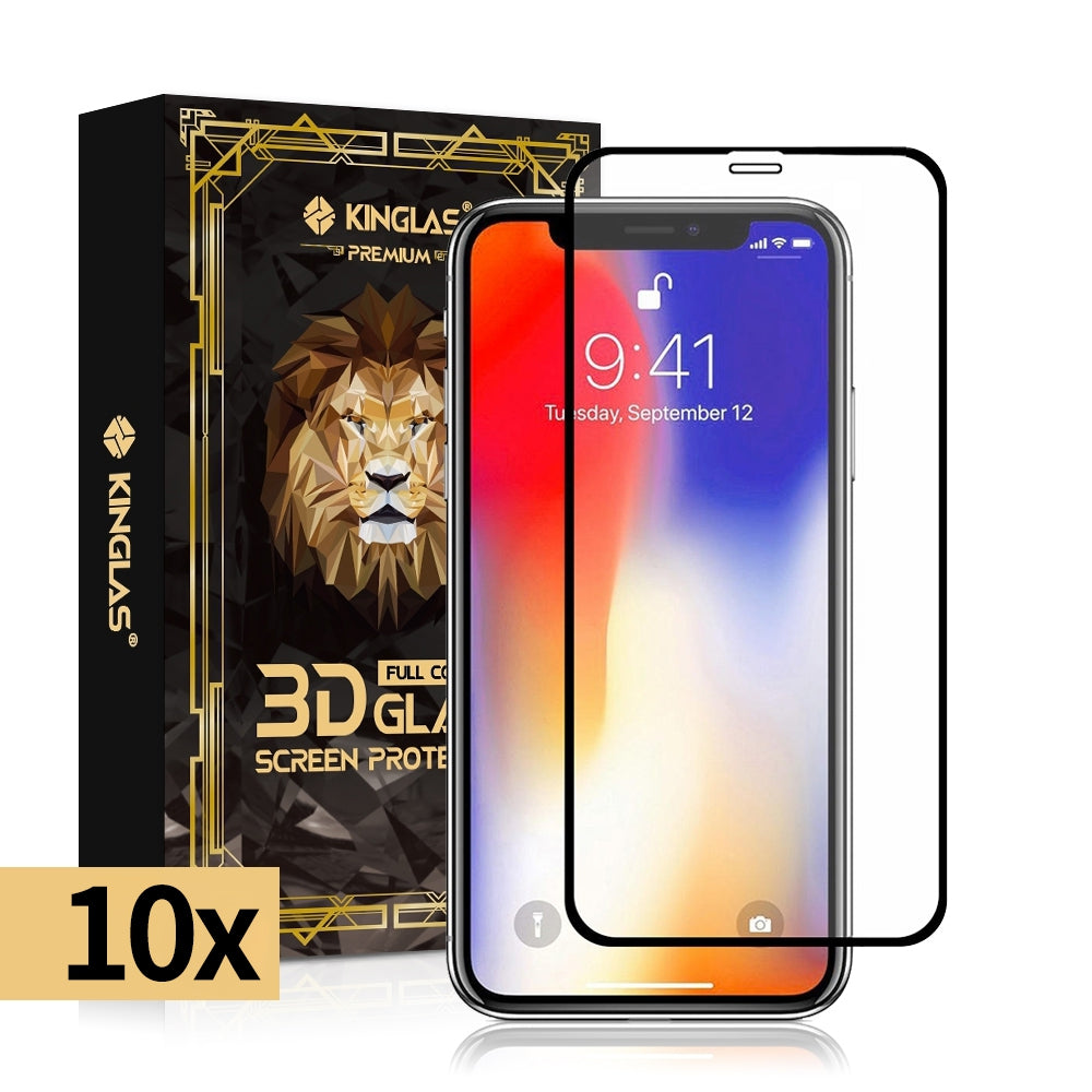 Kinglas 10 Packs Full Coverage Tempered Glass Screen Protector For iPhone X / XS / 11 Pro