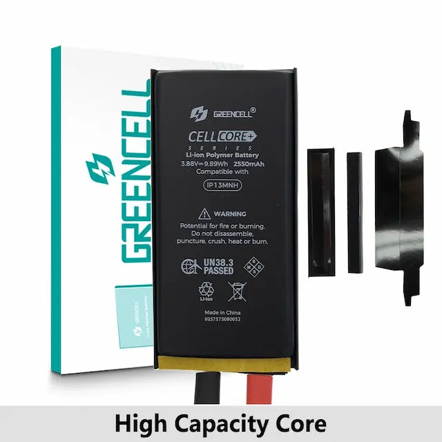 Greencell Core Series- High Capacity 2550mAh iPhone 13 Mini Replacement Battery Core with Adhesive Strips