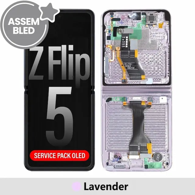 ASSEMBLED OLED Screen Replacement with Frame for Samsung Galaxy Z Flip5 5G F731B-Lavender (SERVICE PACK SCREEN BUT REFURBISH FRAME ASSEMBLED BY CRAZY)