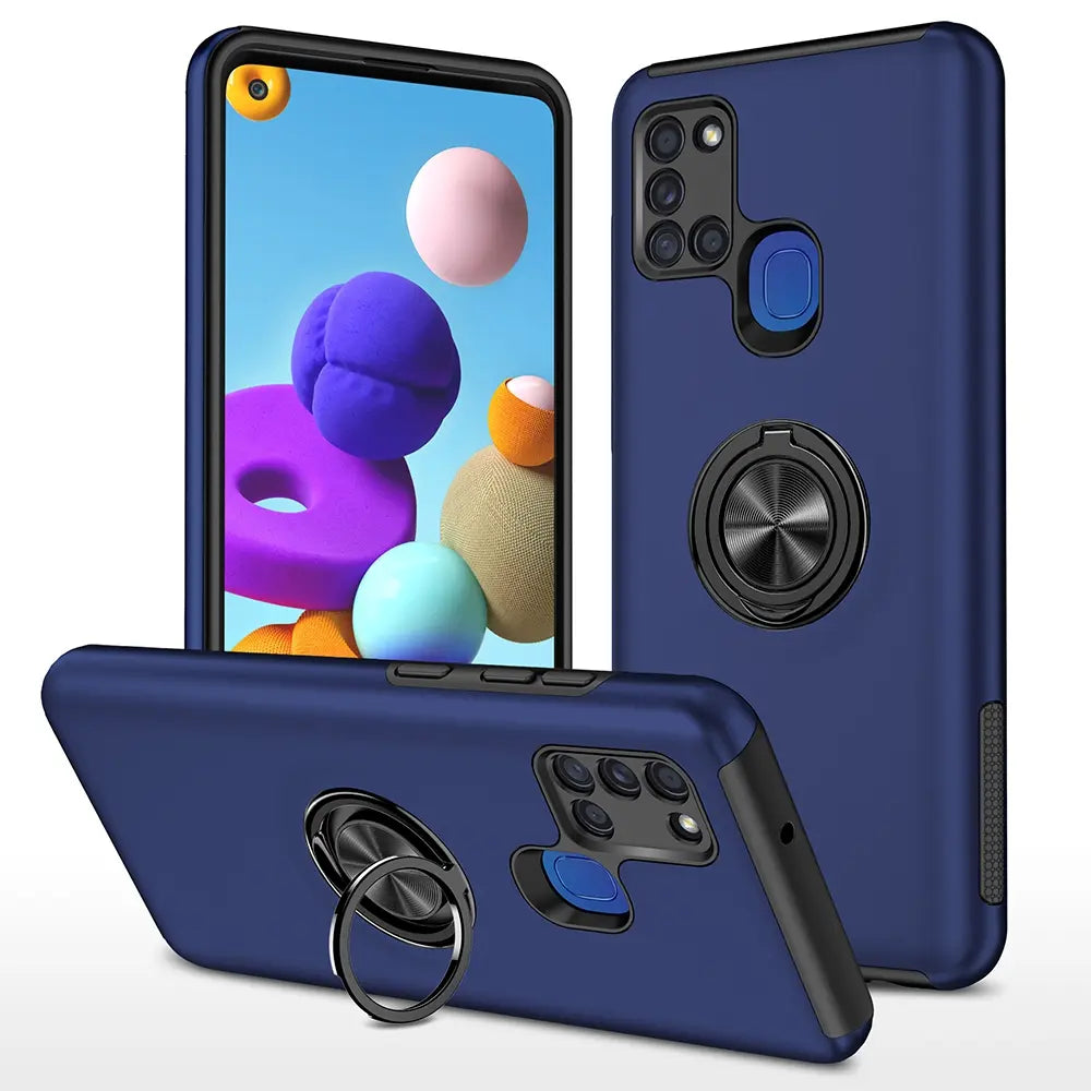 Magnetic Ring Holder Shockproof Cover Case for Samsung Galaxy A21S-Navy