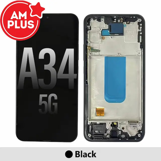 OLED Screen Replacement Digitizer with Frame for Samsung Galaxy A34 5G A346B-Black (AMPLUS)