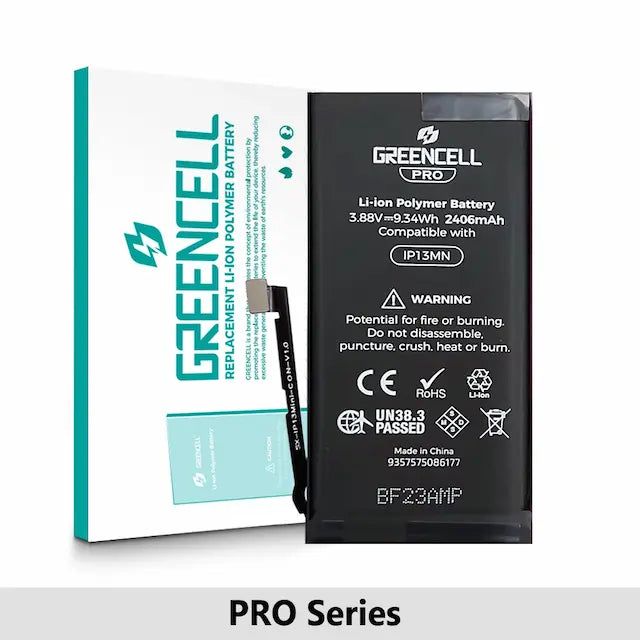 Greencell PRO Series- iPhone 13 mini Replacement Battery with Adhesive Strips 2406mAh (TI chip -27546-A3 IC & Original Cell)