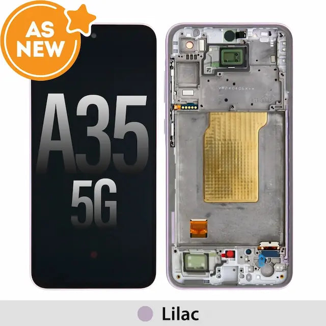 AS NEW-Samsung Galaxy A35 5G A356B OLED Screen Replacement with Frame GH82-34221C -Lilac (SERVICE PACK SCREEN AND SERVICE PACK FRAME ASSEMBLED)