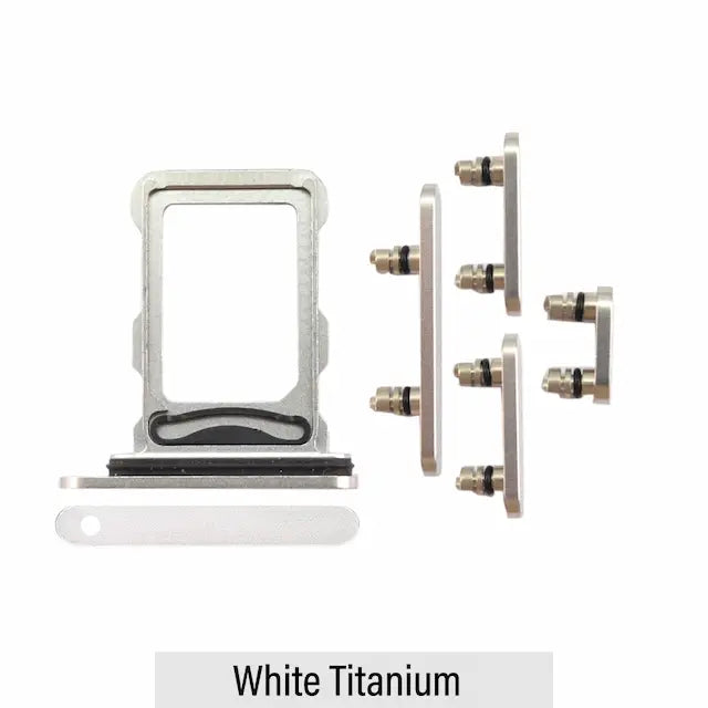 Dual SIM Card Tray and Side Button for iPhone 16 Pro / 16 Pro Max-White Titanium (Compatible with Single SIM Phones and Dual SIM Phones)