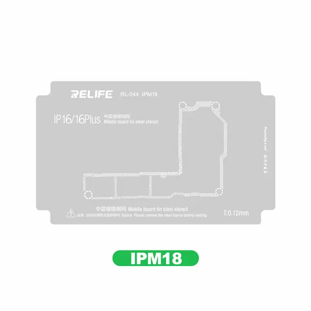 RELIFE RL-044 IPM18 0.12MM Middle Layer BGA Reballing Stencil for iPhone 16 / 16 Plus