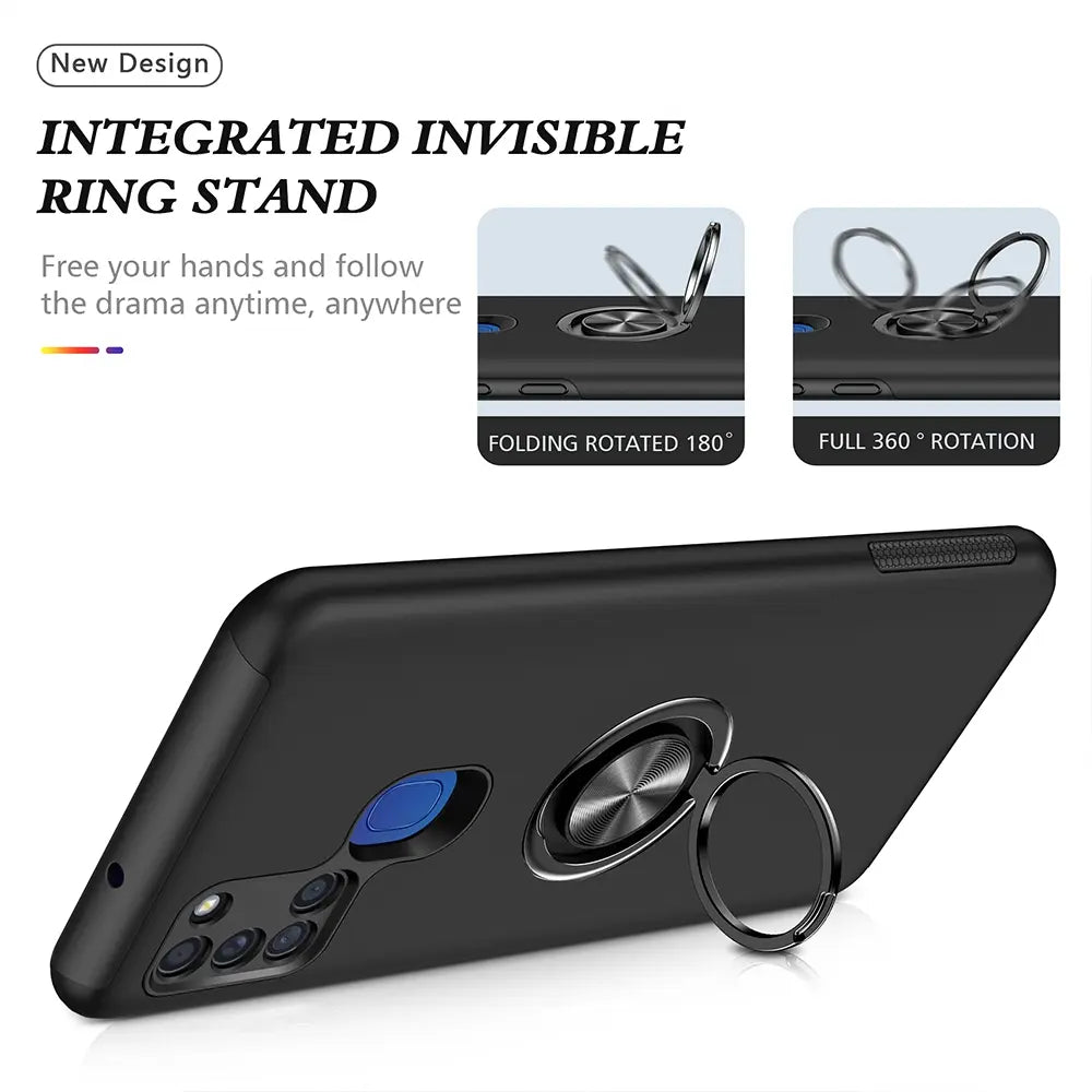 Magnetic Ring Holder Shockproof Cover Case for Samsung Galaxy A21S-Red