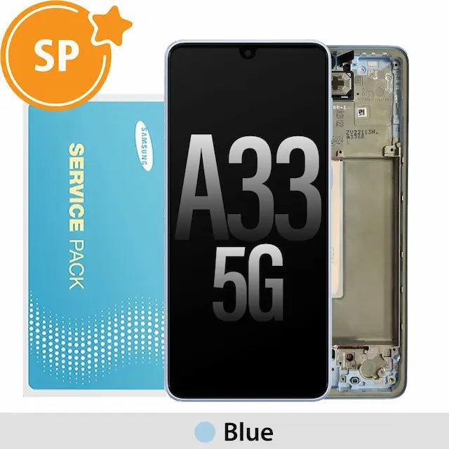Samsung Galaxy A33 5G A336B OLED Screen Replacement with Frame GH82-28143C/28144C (Service Pack)-Blue