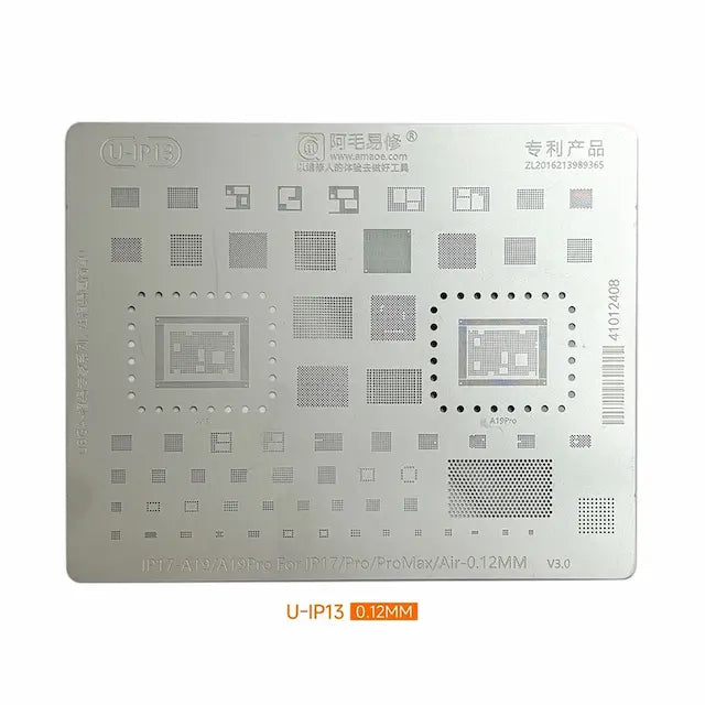 AMAOE BGA Reballing Stencil With CPU Position A19 / A19 Pro for iPhone 17 / 17 Pro / 17 Air / 17 Pro Max
