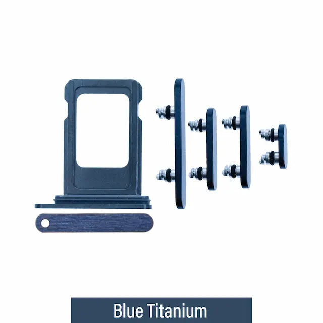 Single SIM Card Tray and Side Button for iPhone 15 Pro / 15 Pro Max-Blue Titanium