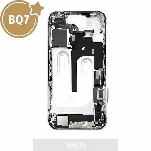 BQ7 Mid-Frame Housing with Full Set Parts for iPhone 16 -White (With SIM Tray Version)