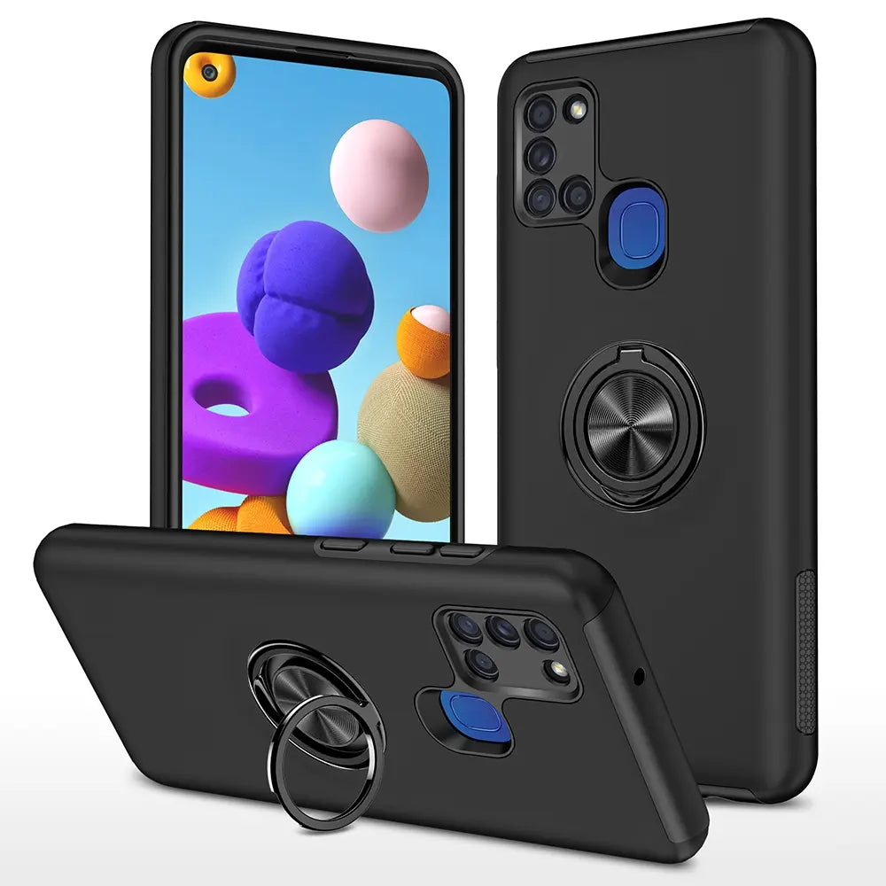 Magnetic Ring Holder Shockproof Cover Case for Samsung Galaxy A21S-Black