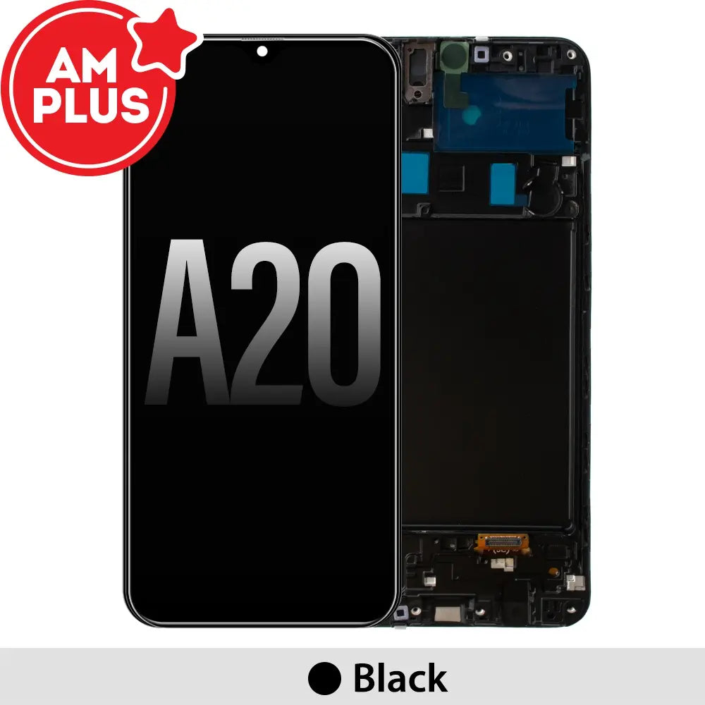 Samsung Galaxy A20 A205F OLED Screen Replacement Digitizer with Frame-Black (AMPLUS)