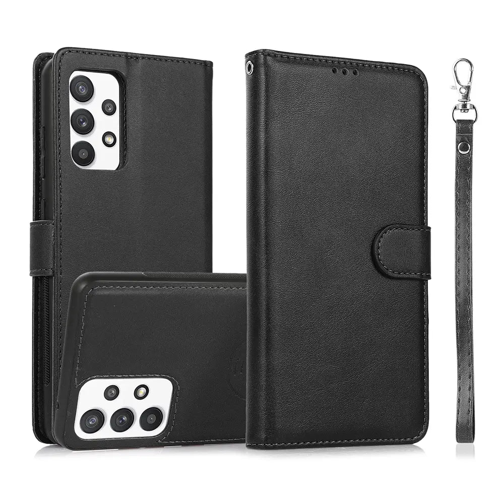 Magnetic Split PU Leather Flip Wallet Cover Case for Samsung Galaxy A32-Red