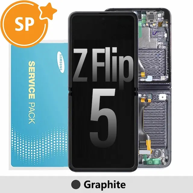 Samsung Galaxy Z Flip5 F731B OLED Screen Replacement with Frame GH82-31827A (Service Pack)-Graphite ( BLACK SCREEN FIX VIDEO: https://www.youtube.com/watch?v=-OiMGUs9N7U )