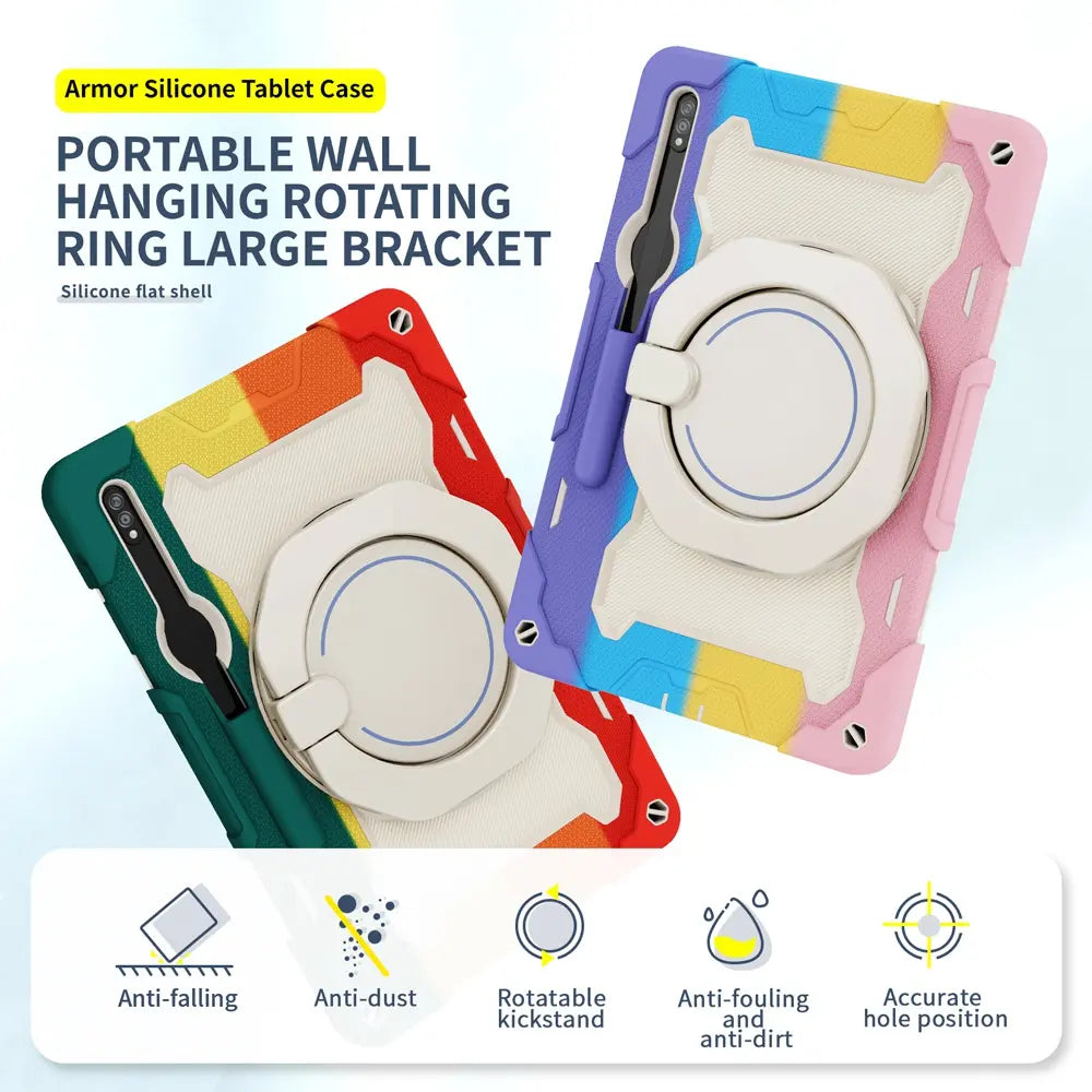 Armor Shockproof Handle Ring Rotation Case Cover for Samsung Galaxy Tab S9+ X810 / S9 FE+ X610 / S10+ X820-Blue