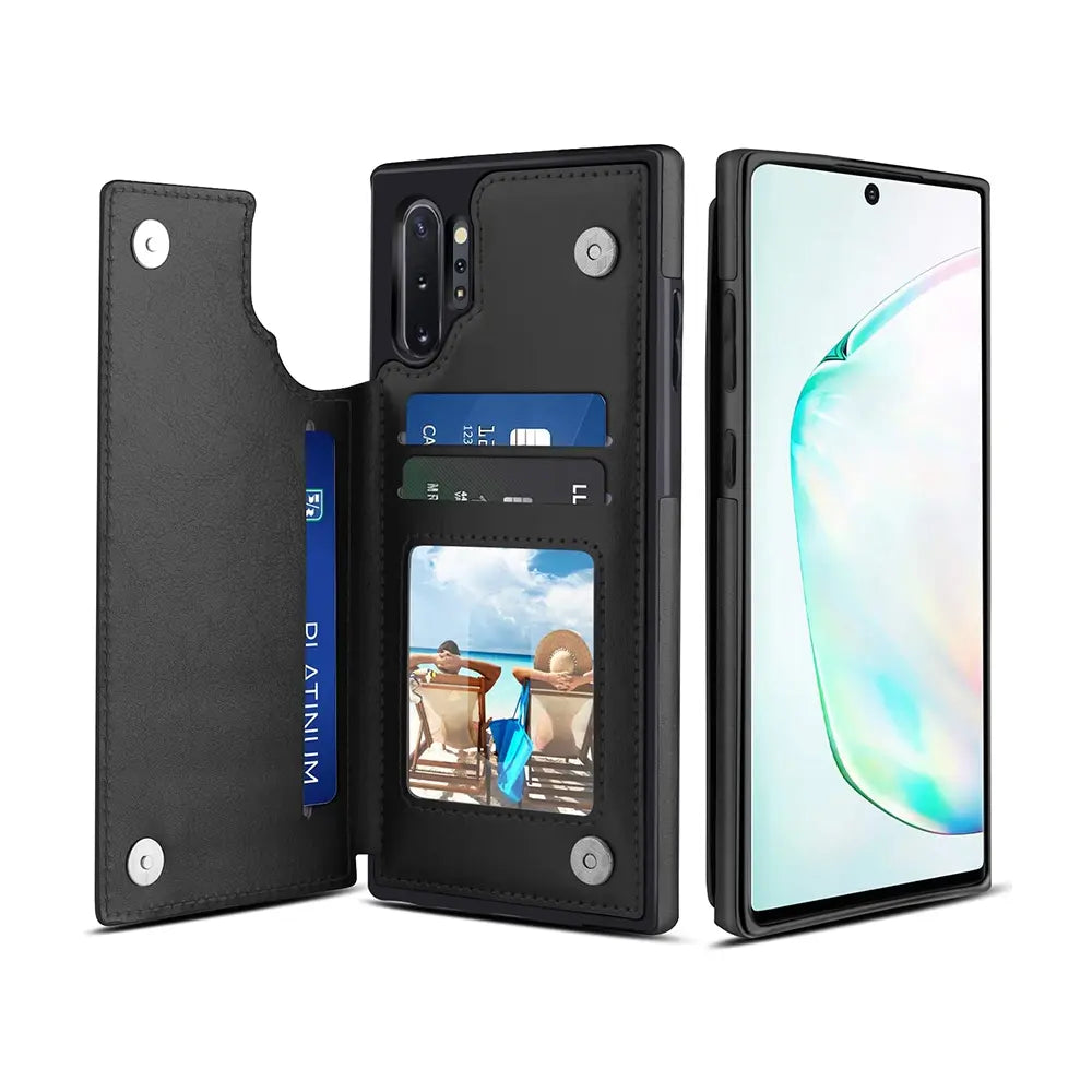 Back Flip Leather Wallet Cover Case for Samsung Galaxy Note 10 Plus-Blue