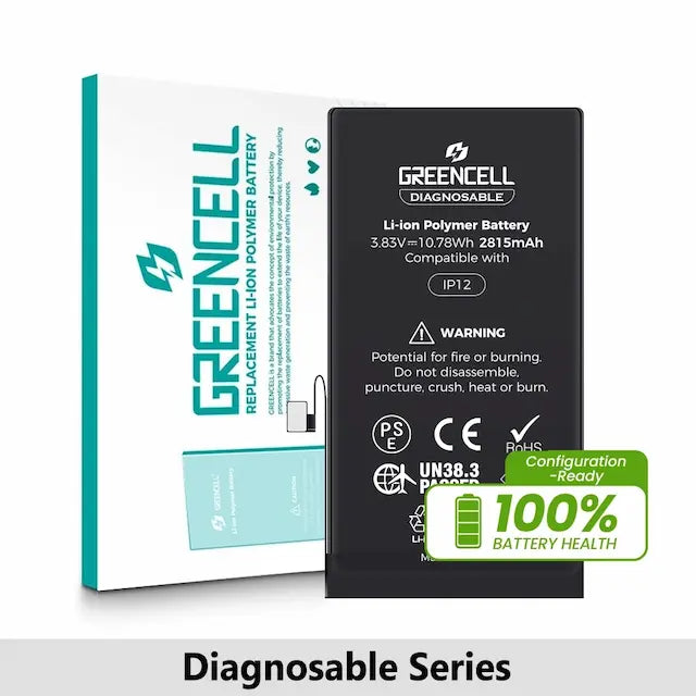 Greencell Diagnosable iPhone 12 / 12 Pro Replacement Battery with Adhesive Strips 2815mAh (Configuration Ready)