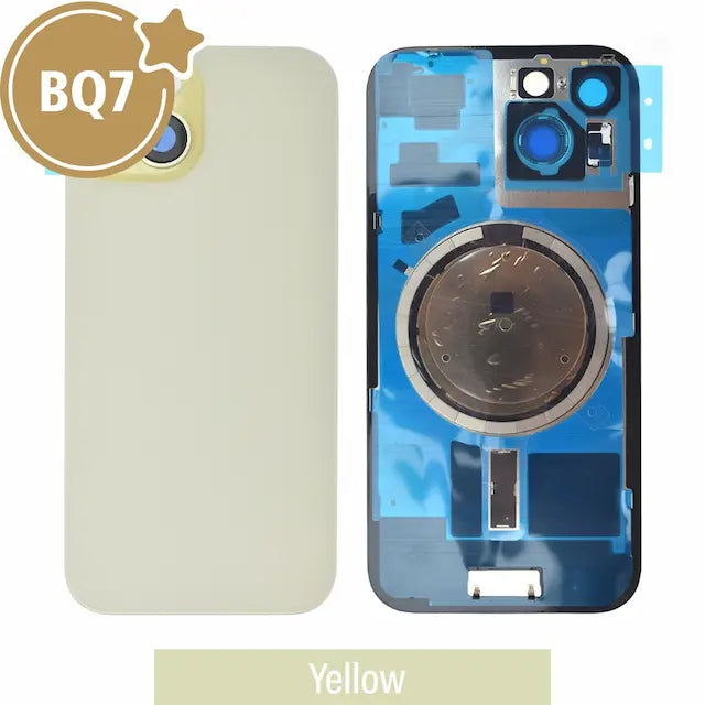 BQ7 Rear Cover Glass with Camera Lens Glass and Magsafe Magnet for iPhone 15 (NO LOGO)-Yellow