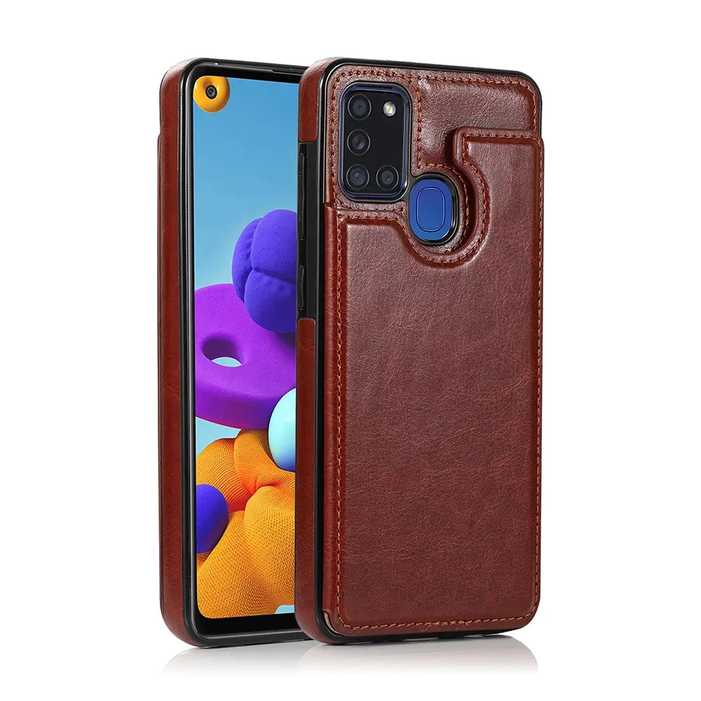 Back Flip Leather Wallet Cover Case for Samsung Galaxy A21s-Blue
