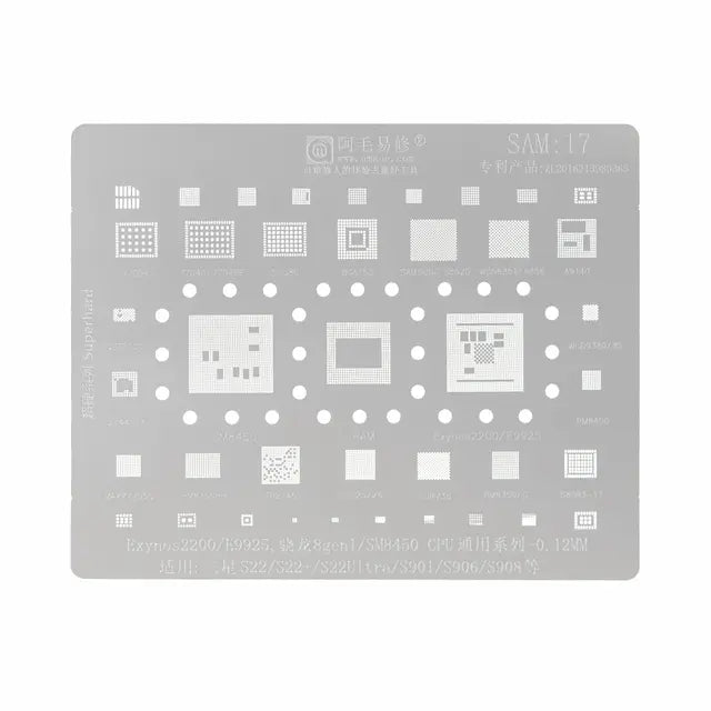 AMAOE BGA Reballing Stencil With CPU Position SAM17 for Samsung Galaxy S22 / S22 Plus / S22 Ultra etc