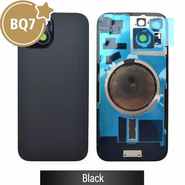 BQ7 Rear Cover Glass with Camera Lens Glass and Magsafe Magnet for iPhone 15 (NO LOGO)-Black