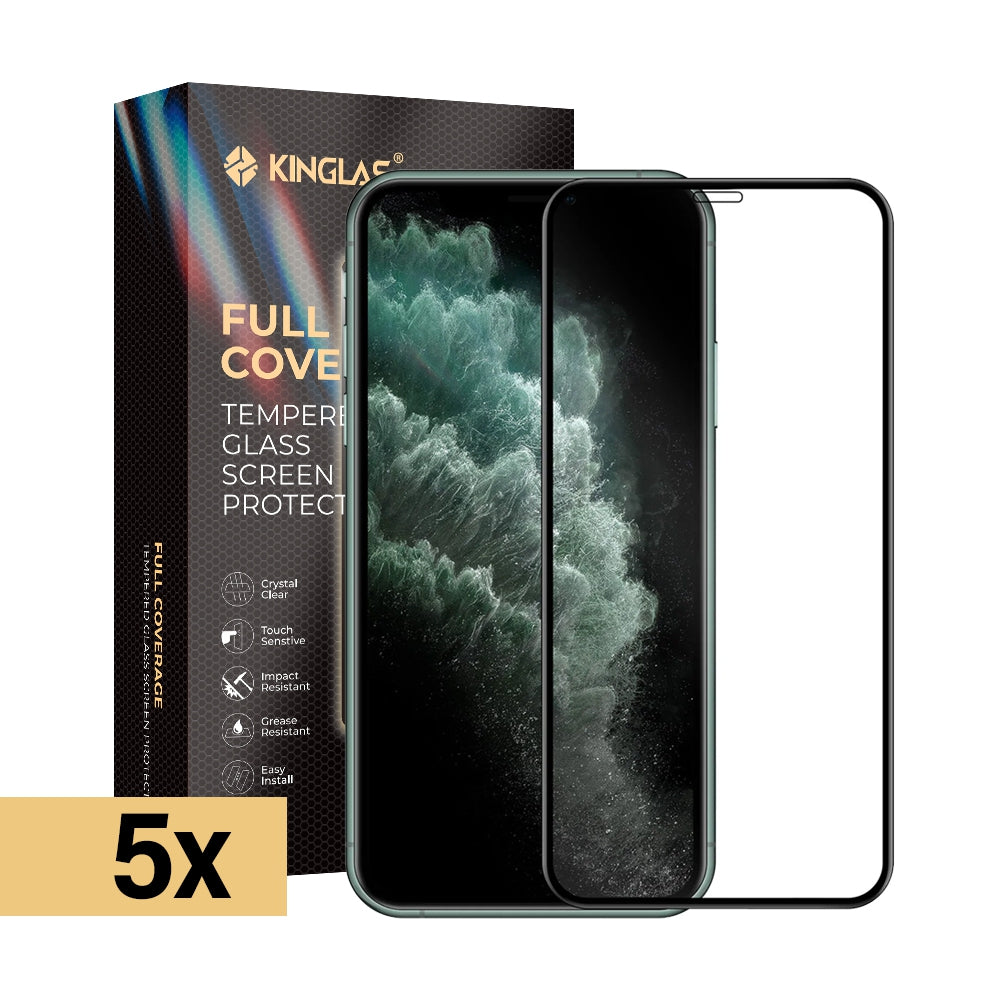 Kinglas 5 Packs 2.5D Full Coverage Silk Printing Black Edge Tempered Glass Screen Protector For iPhone X / XS / 11 Pro