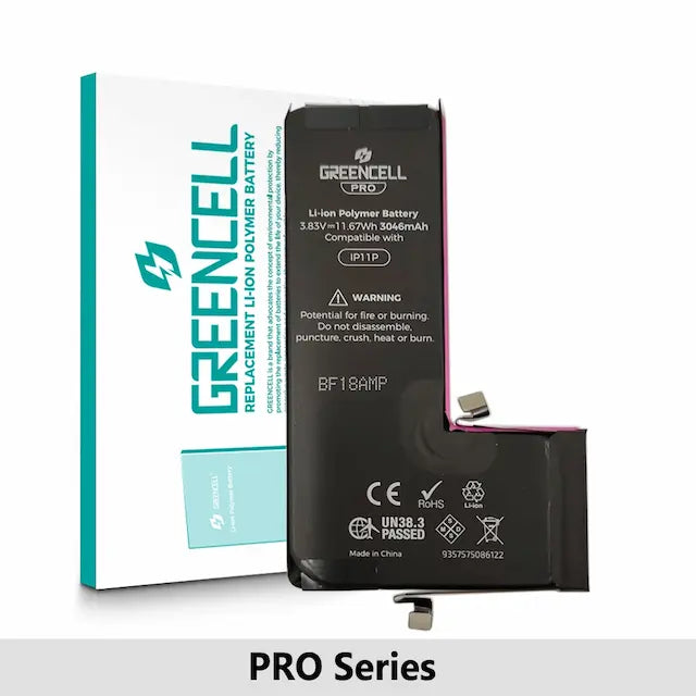 Greencell PRO Series- iPhone 11 Pro Replacement Battery with Adhesive Strips 3046mAh (TI chip -27546-A3 IC & Original Cell)
