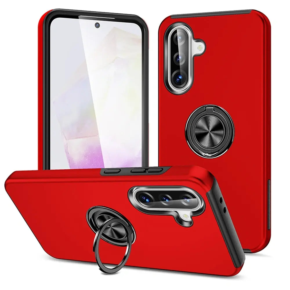 Magnetic Ring Holder Shockproof Case Cover for Samsung Galaxy A36 5G A366 / A37 5G A376 / A56 5G A56 / A27 / A18 Red