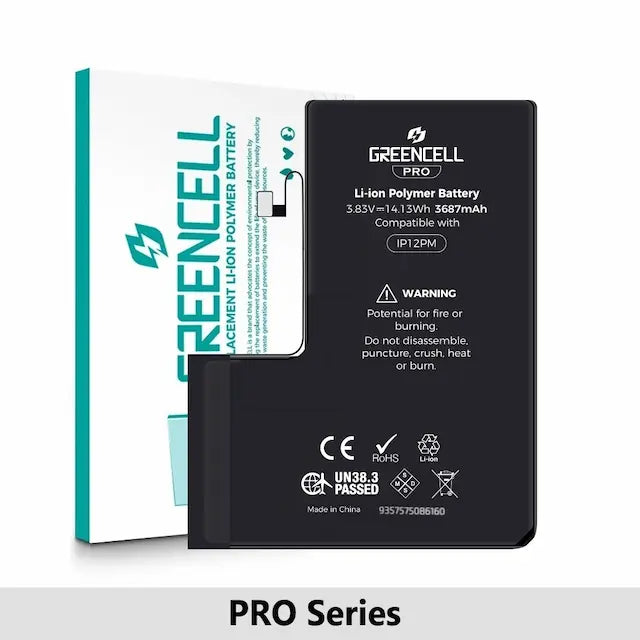 Greencell PRO Series- iPhone 12 Pro Max Replacement Battery with Adhesive Strips 3687mAh (TI chip -27546-A3 IC & Original Cell)