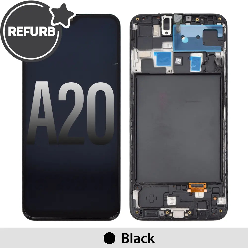 REFURB OLED Screen Replacement Digitizer with Frame for Samsung Galaxy A20-Black