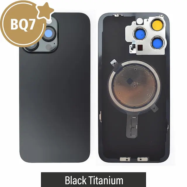 BQ7 Rear Cover Glass with Camera Lens Glass and Magsafe Magnet for iPhone 15 Pro Max (NO LOGO)-Black Titanium