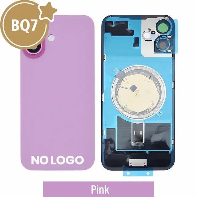 BQ7 Rear Cover Glass with Camera Lens Glass and Magsafe Magnet for iPhone 16 Plus (NO LOGO)-Pink