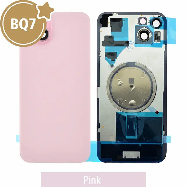 BQ7 Rear Cover Glass with Camera Lens Glass and Magsafe Magnet for iPhone 15 Plus (NO LOGO)-Pink