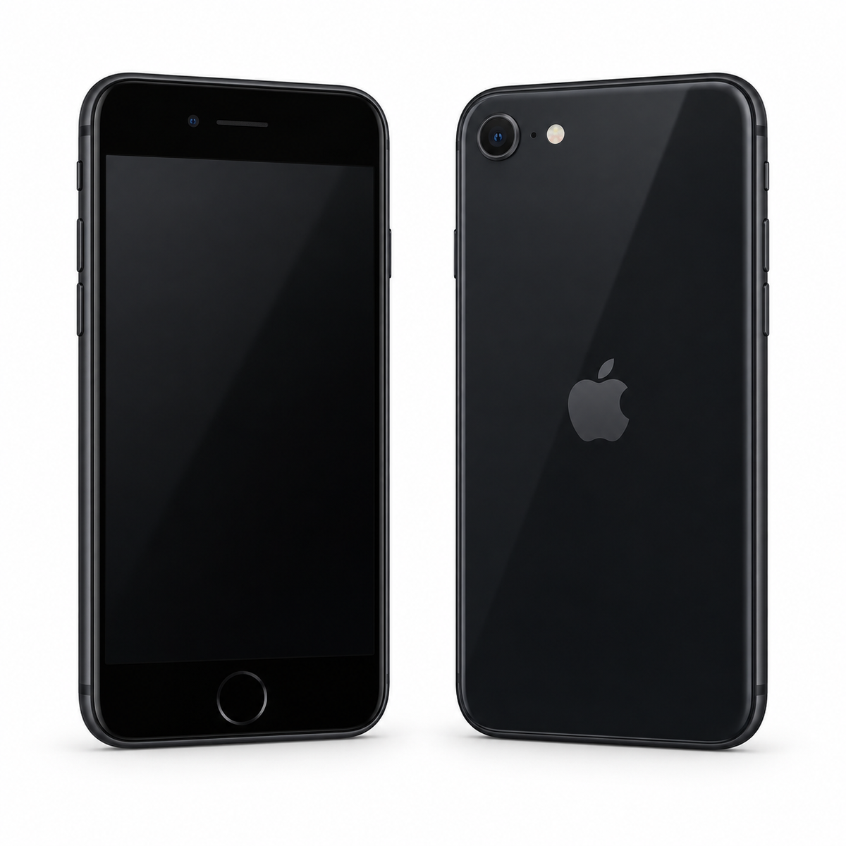 Representative illustration of iPhone SE 3rd Gen (2022), front and back; actual unit and colour may differ.
